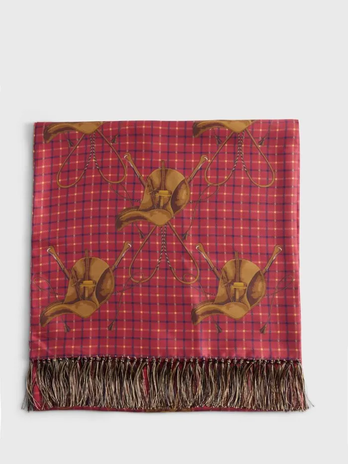 Scarves Hats Gloves Mens Paul Stuart Saddle Print Silk Scarf Berry