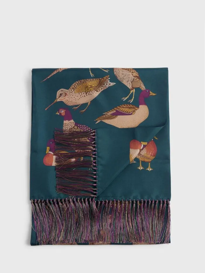 Scarves Hats Gloves Mens Paul Stuart Silk Pheasant Motif Scarf Cream