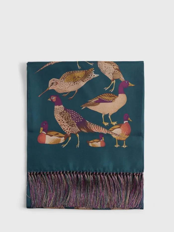 Scarves Hats Gloves Mens Paul Stuart Silk Pheasant Motif Scarf Cream