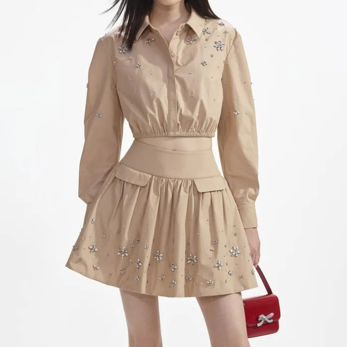 Self Portrait Bottoms Beige Cotton Embellished Mini Skirt 8211 Women Self Portrait Bottoms Beige Cotton Embellished Mini Skirt 8211 Women
