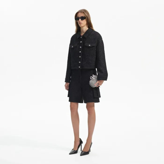 Self Portrait Bottoms Black Boucle Cargo Shorts 8211 Women Self Portrait Bottoms Black Boucle Cargo Shorts 8211 Women