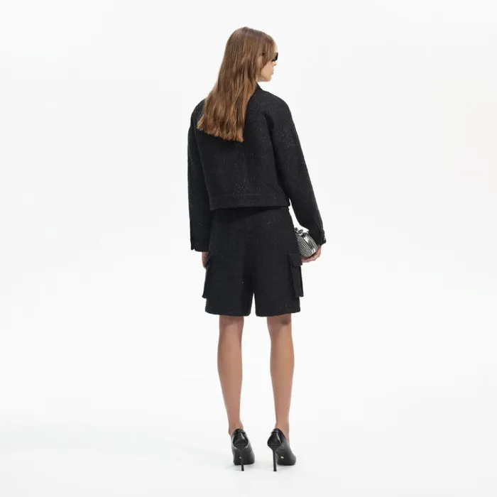 Self Portrait Bottoms Black Boucle Cargo Shorts 8211 Women Self Portrait Bottoms Black Boucle Cargo Shorts 8211 Women