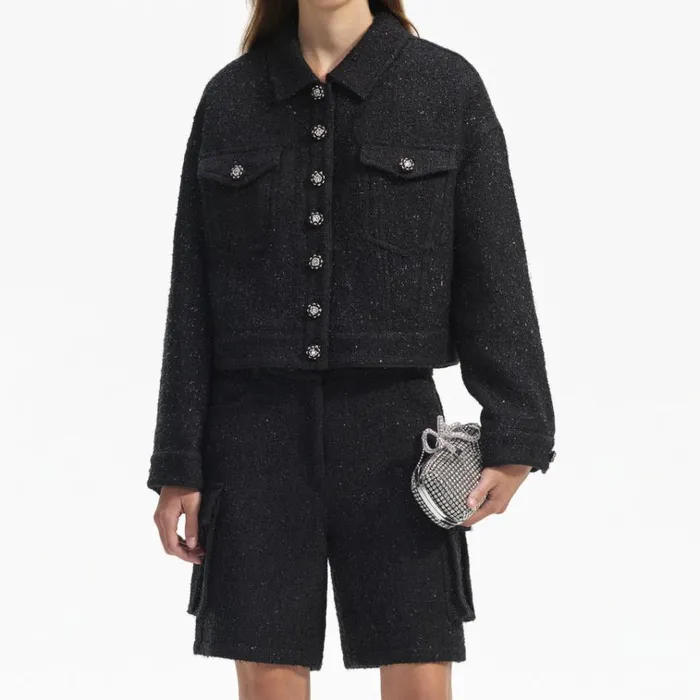 Self Portrait Bottoms Black Boucle Cargo Shorts 8211 Women Self Portrait Bottoms Black Boucle Cargo Shorts 8211 Women