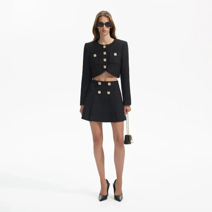 Self Portrait Bottoms Black Boucle Mini Skirt 8211 Women