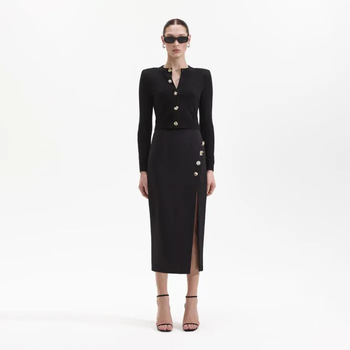 Self Portrait Bottoms Black Crepe Midi Skirt 8211 Women