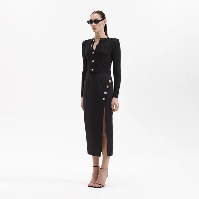 Self Portrait Bottoms Black Crepe Midi Skirt 8211 Women Self Portrait Bottoms Black Crepe Midi Skirt 8211 Women