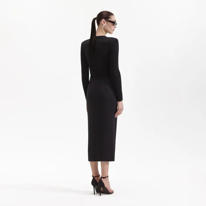 Self Portrait Bottoms Black Crepe Midi Skirt 8211 Women Self Portrait Bottoms Black Crepe Midi Skirt 8211 Women