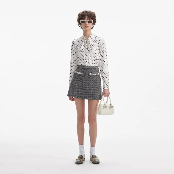 Self Portrait Bottoms Black Herringbone Mini Skirt 8211 Women