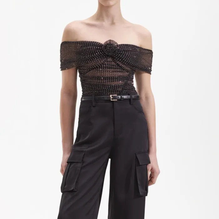 Self Portrait Bottoms Black Satin Cargo Trouser 8211 Women Self Portrait Bottoms Black Satin Cargo Trouser 8211 Women