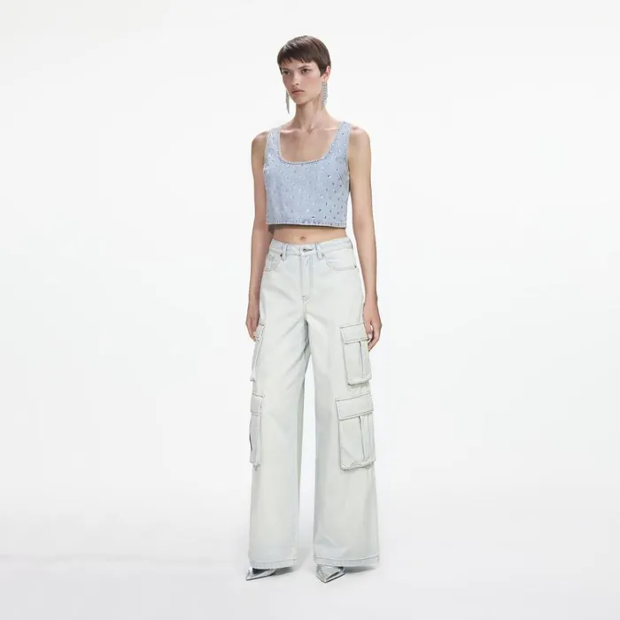 Self Portrait Bottoms Bleach Wash Denim Cargo Jeans 8211 Women Self Portrait Bottoms Bleach Wash Denim Cargo Jeans 8211 Women