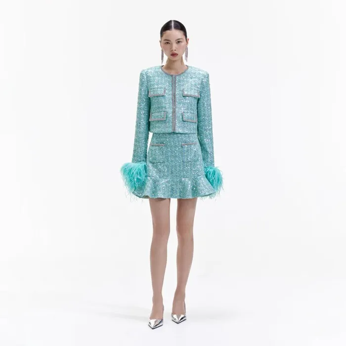 Self Portrait Bottoms Blue Boucle Mini Skirt 8211 Women