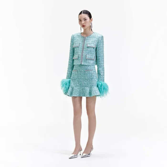 Self Portrait Bottoms Blue Boucle Mini Skirt 8211 Women Self Portrait Bottoms Blue Boucle Mini Skirt 8211 Women