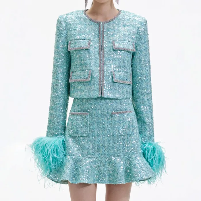Self Portrait Bottoms Blue Boucle Mini Skirt 8211 Women Self Portrait Bottoms Blue Boucle Mini Skirt 8211 Women