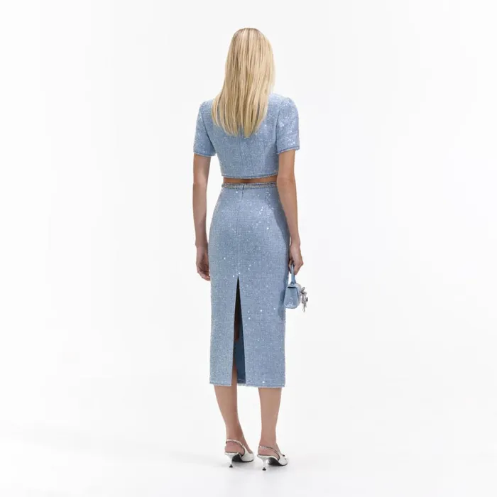 Self Portrait Bottoms Blue Sequin Boucle Midi Skirt 8211 Women Self Portrait Bottoms Blue Sequin Boucle Midi Skirt 8211 Women