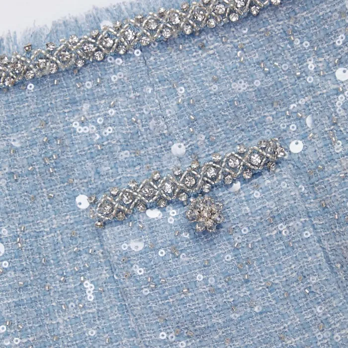 Self Portrait Bottoms Blue Sequin Boucle Midi Skirt 8211 Women Self Portrait Bottoms Blue Sequin Boucle Midi Skirt 8211 Women