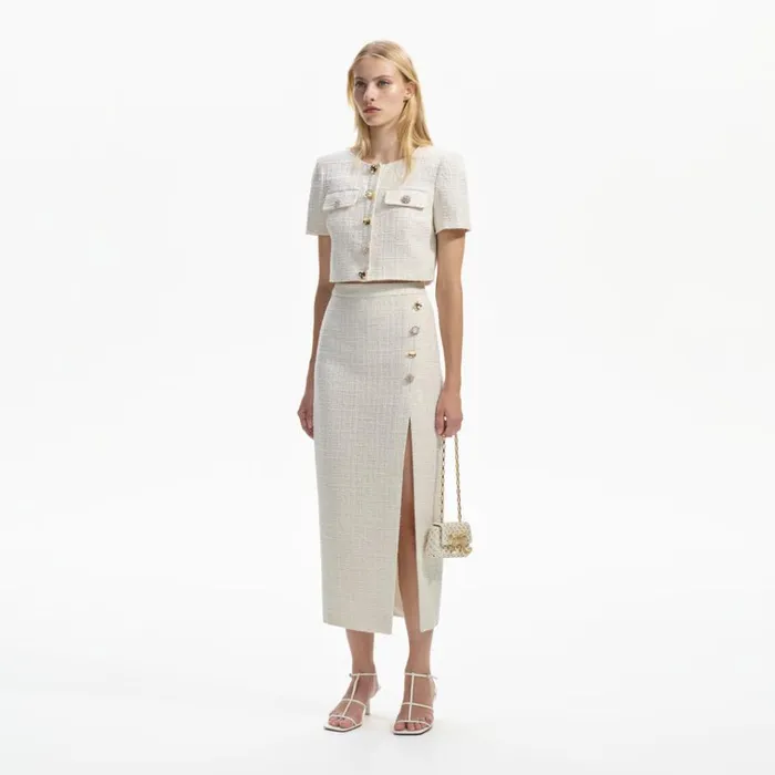 Self Portrait Bottoms Cream Boucle Midi Skirt 8211 Women Self Portrait Bottoms Cream Boucle Midi Skirt 8211 Women