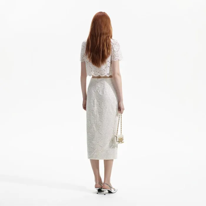 Self Portrait Bottoms Cream Cord Lace Split Midi Skirt 8211 Women Self Portrait Bottoms Cream Cord Lace Split Midi Skirt 8211 Women