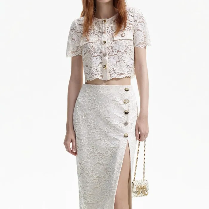 Self Portrait Bottoms Cream Cord Lace Split Midi Skirt 8211 Women Self Portrait Bottoms Cream Cord Lace Split Midi Skirt 8211 Women