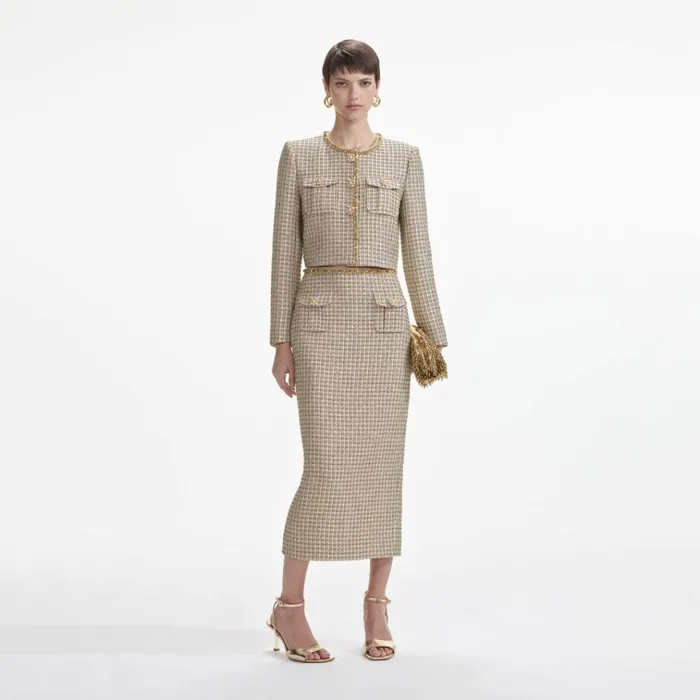 Self Portrait Bottoms Gold Boucle Midi Skirt 8211 Women