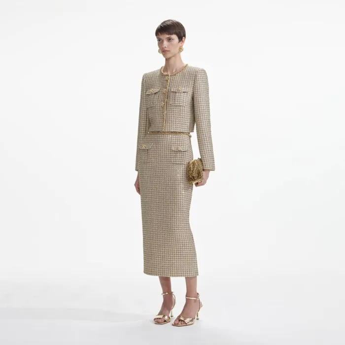 Self Portrait Bottoms Gold Boucle Midi Skirt 8211 Women Self Portrait Bottoms Gold Boucle Midi Skirt 8211 Women