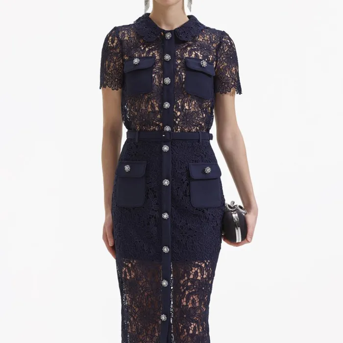Self Portrait Bottoms Navy Guipure Lace Midi Skirt 8211 Women Self Portrait Bottoms Navy Guipure Lace Midi Skirt 8211 Women