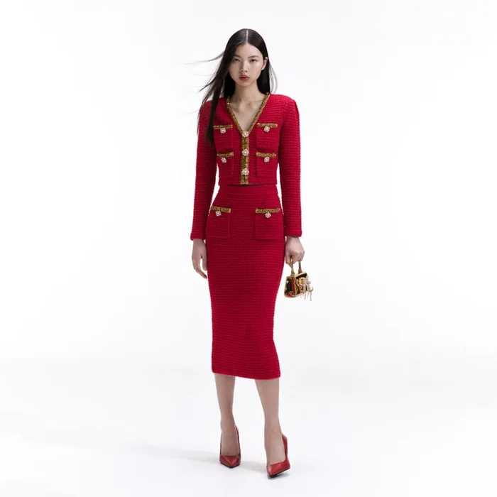 Self Portrait Bottoms Red Knit Midi Skirt 8211 Women