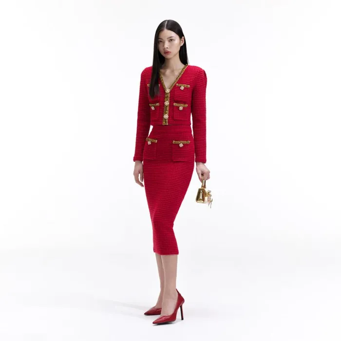 Self Portrait Bottoms Red Knit Midi Skirt 8211 Women Self Portrait Bottoms Red Knit Midi Skirt 8211 Women
