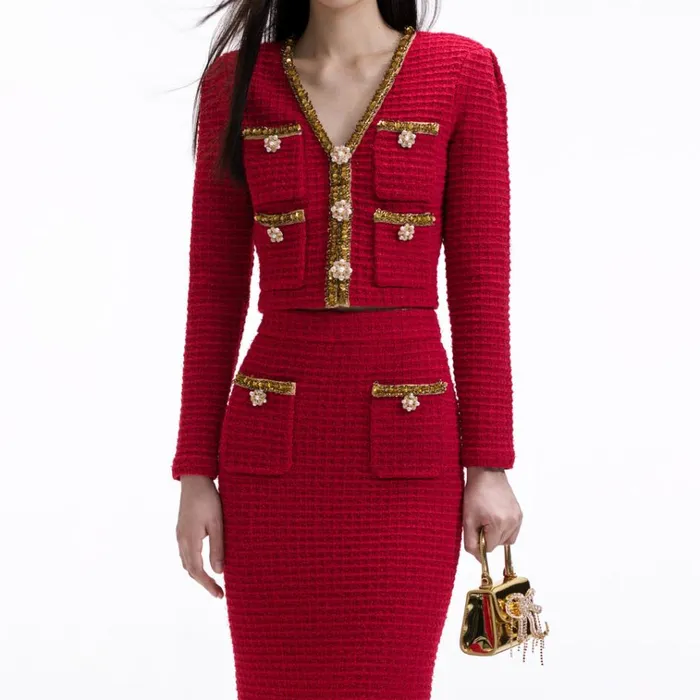 Self Portrait Bottoms Red Knit Midi Skirt 8211 Women Self Portrait Bottoms Red Knit Midi Skirt 8211 Women