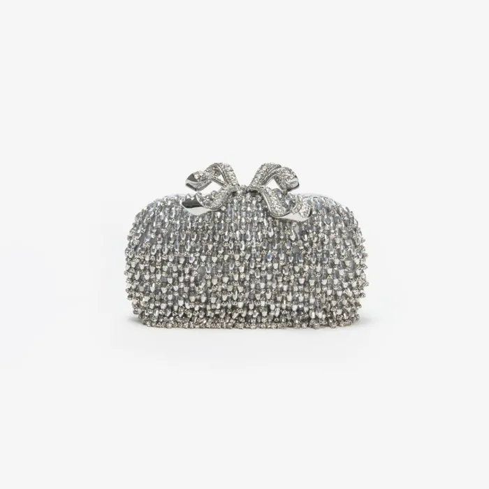Self Portrait Clutch Bags Silver Embellished Bow Clutch 8211 Women