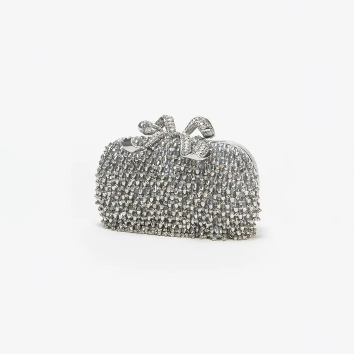 Self Portrait Clutch Bags Silver Embellished Bow Clutch 8211 Women Self Portrait Clutch Bags Silver Embellished Bow Clutch 8211 Women