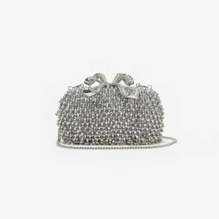 Self Portrait Clutch Bags Silver Embellished Bow Clutch 8211 Women Self Portrait Clutch Bags Silver Embellished Bow Clutch 8211 Women
