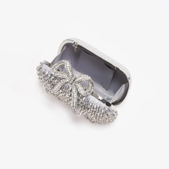 Self Portrait Clutch Bags Silver Embellished Bow Clutch 8211 Women Self Portrait Clutch Bags Silver Embellished Bow Clutch 8211 Women