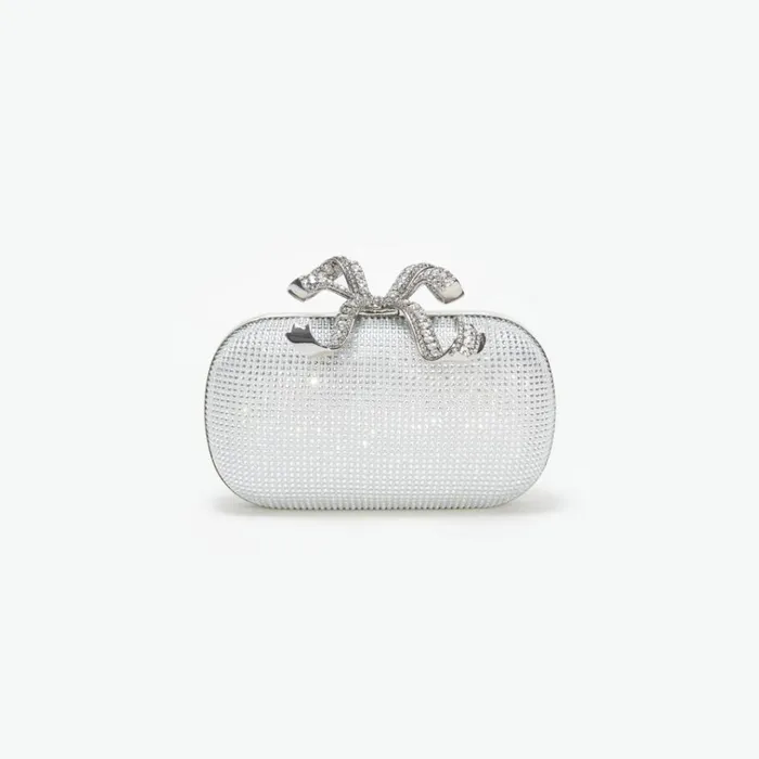 Self Portrait Clutch Bags Silver Rhinestone Bow Clutch 8211 Women