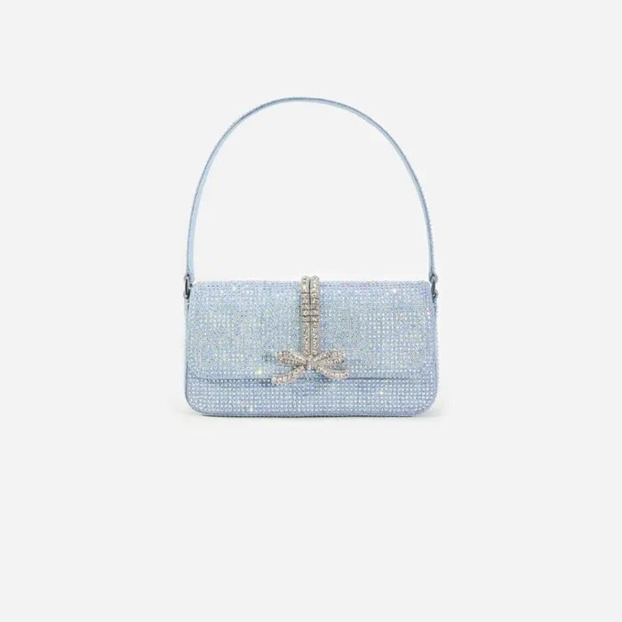 Self Portrait Denim Blue Rhinestone Denim Baguette Bag 8211 Women