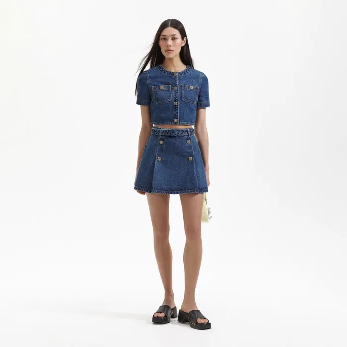 Self Portrait Denim Denim Short Sleeve Crop Top 8211 Women