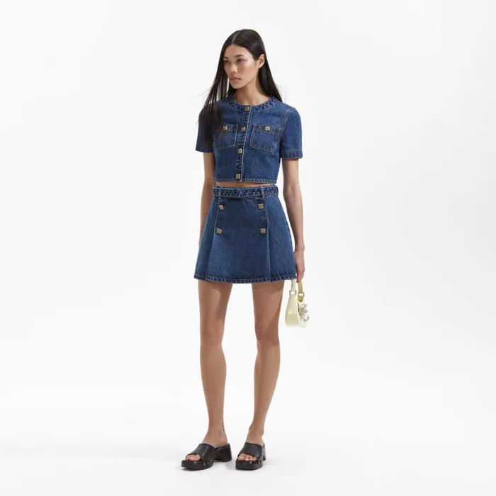 Self Portrait Denim Denim Short Sleeve Crop Top 8211 Women Self Portrait Denim Denim Short Sleeve Crop Top 8211 Women