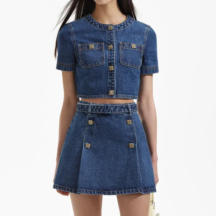 Self Portrait Denim Denim Short Sleeve Crop Top 8211 Women Self Portrait Denim Denim Short Sleeve Crop Top 8211 Women