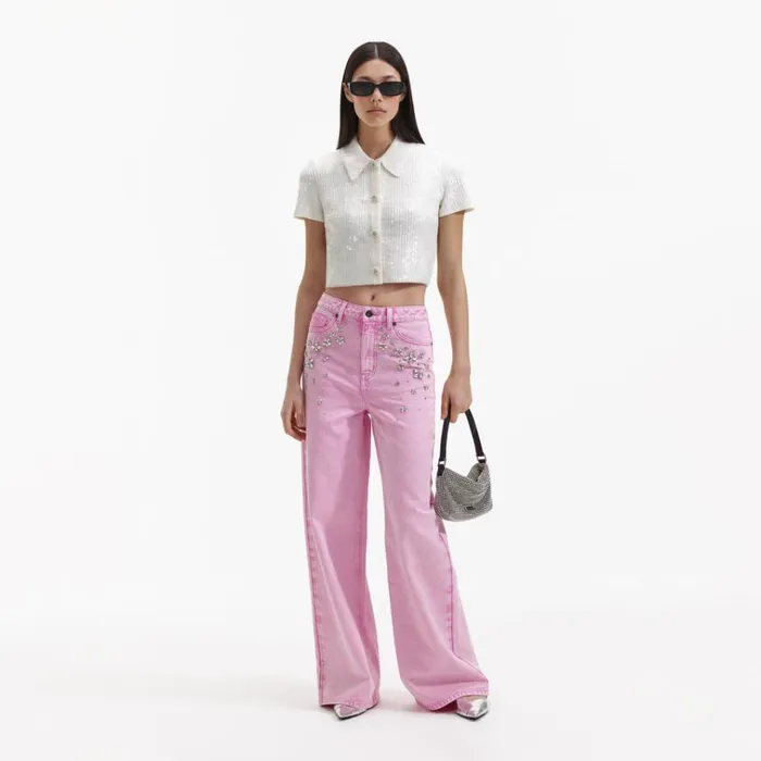 Self Portrait Denim Pink Embellished Jeans 8211 Women