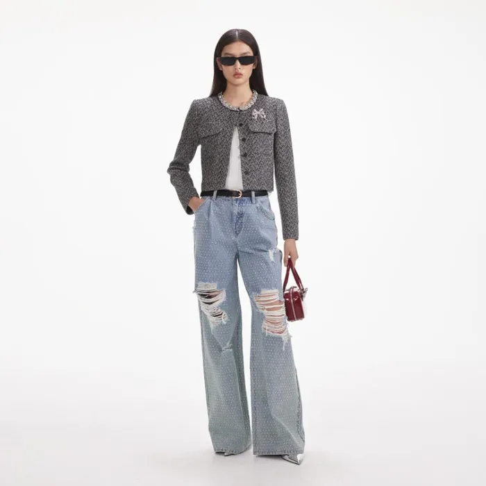 Self Portrait Denim Rhinestone Ombre Distressed Jeans 8211 Women