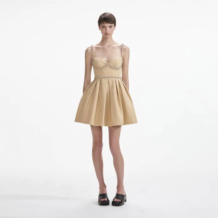 Self Portrait Dresses Beige Diamante Denim Mini Dress 8211 Women