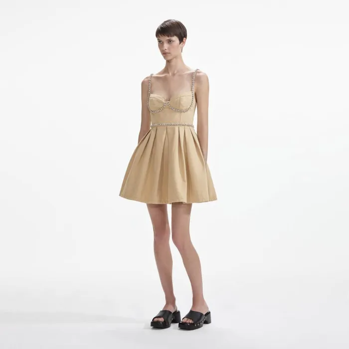 Self Portrait Dresses Beige Diamante Denim Mini Dress 8211 Women Self Portrait Dresses Beige Diamante Denim Mini Dress 8211 Women