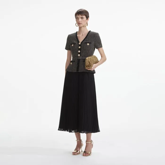 Self Portrait Dresses Black Boucle Chiffon Midi Dress 8211 Women Self Portrait Dresses Black Boucle Chiffon Midi Dress 8211 Women