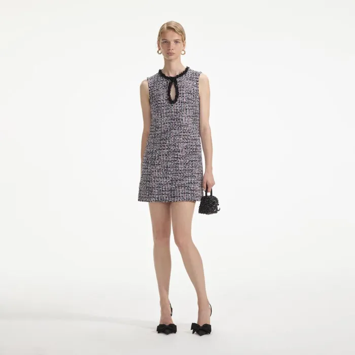 Self Portrait Dresses Black Boucle Embellished Mini Dress 8211 Women