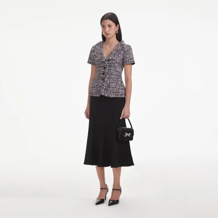 Self Portrait Dresses Black Boucle Fringed Midi Dress 8211 Women Self Portrait Dresses Black Boucle Fringed Midi Dress 8211 Women