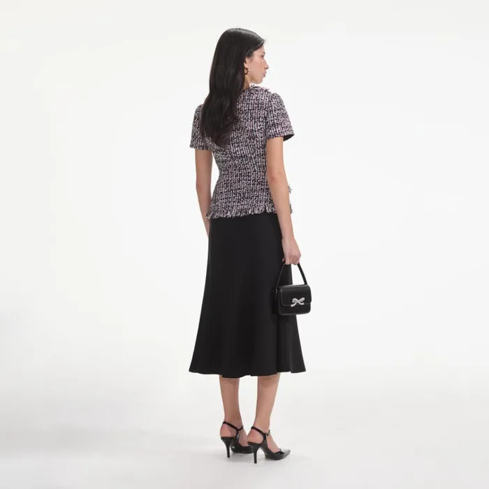Self Portrait Dresses Black Boucle Fringed Midi Dress 8211 Women Self Portrait Dresses Black Boucle Fringed Midi Dress 8211 Women
