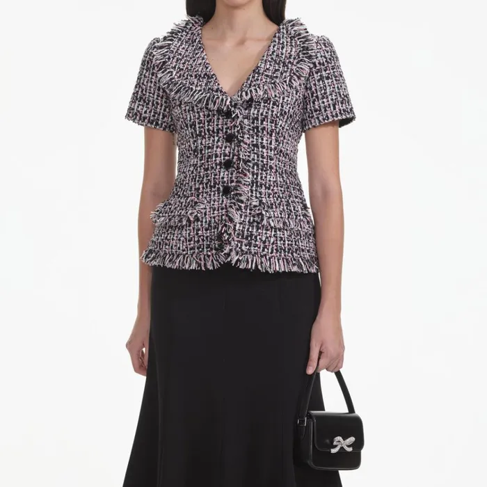 Self Portrait Dresses Black Boucle Fringed Midi Dress 8211 Women Self Portrait Dresses Black Boucle Fringed Midi Dress 8211 Women
