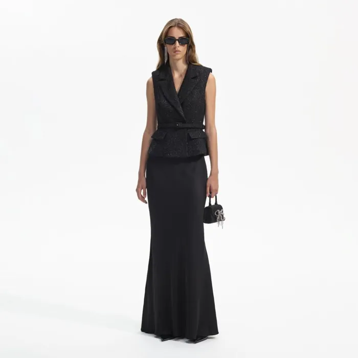 Self Portrait Dresses Black Boucle Maxi Dress 8211 Women