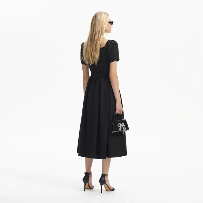 Self Portrait Dresses Black Boucle Square Neck Midi Dress 8211 Women Self Portrait Dresses Black Boucle Square Neck Midi Dress 8211 Women