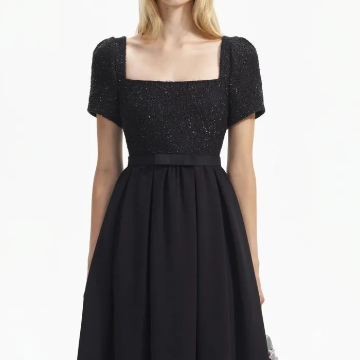 Self Portrait Dresses Black Boucle Square Neck Midi Dress 8211 Women Self Portrait Dresses Black Boucle Square Neck Midi Dress 8211 Women