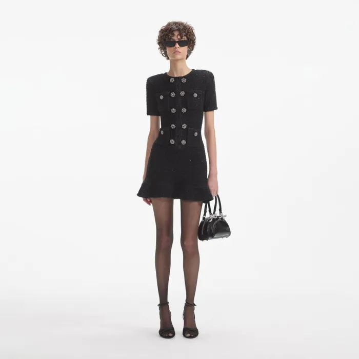 Self Portrait Dresses Black Buttoned Knit Mini Dress 8211 Women